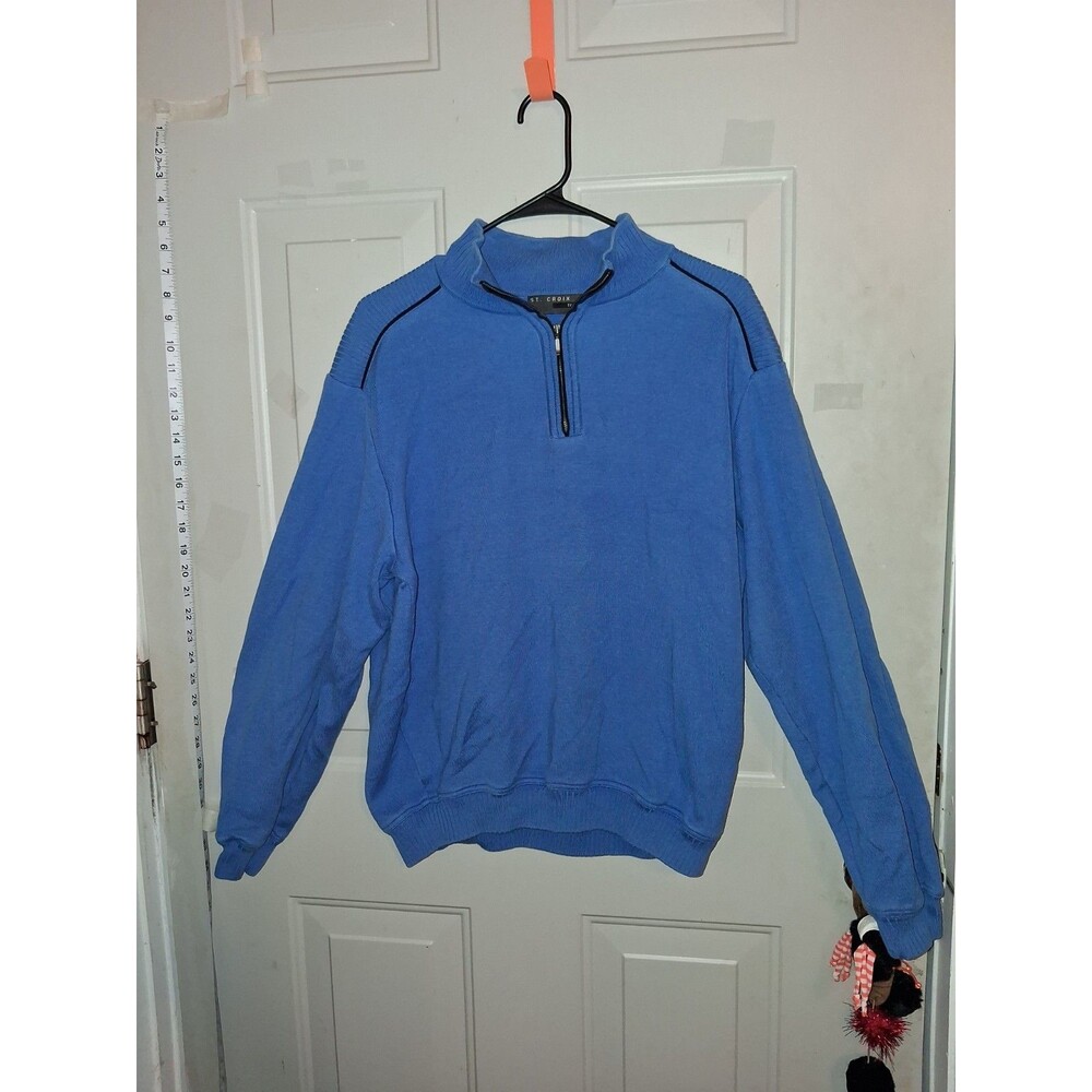 Vintage St. Croix Trend Mens Large Blue Quarter Zip Pullover Sweater USA Made
